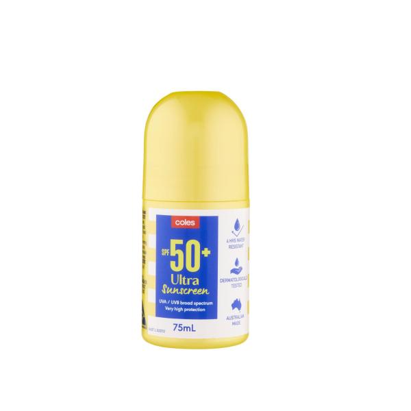COLES SPF 50+ SUNSCREEN ULTRA ROLL ON 75ML