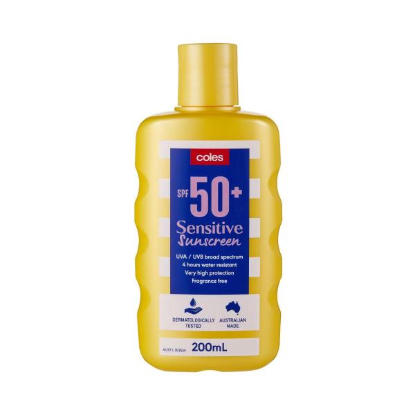COLES SPF 50+ SUNSCREEN ULTRA SENSITIVE 200ML