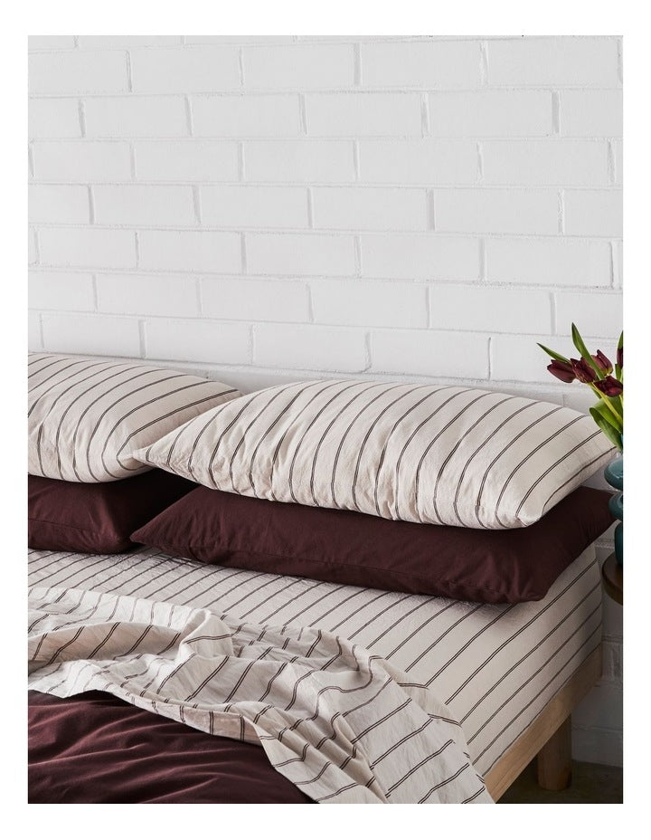 Stonewashed Cotton Sheet Set in Biscuit and Chocolate Stripe