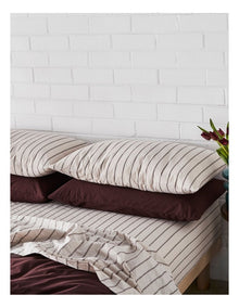 Stonewashed Cotton Sheet Set in Biscuit and Chocolate Stripe
