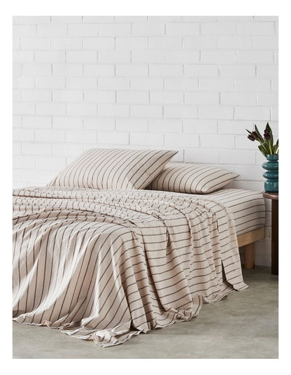Stonewashed Cotton Sheet Set in Biscuit and Chocolate Stripe