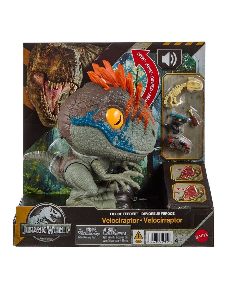 Jurassic World Fierce Feeder Velociraptor Dinosaur with Swallow and Spit Interactive Feature