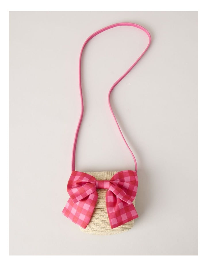 Straw Cross Body Bag with Gingham Bow
