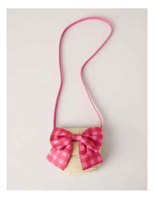 Straw Cross Body Bag with Gingham Bow