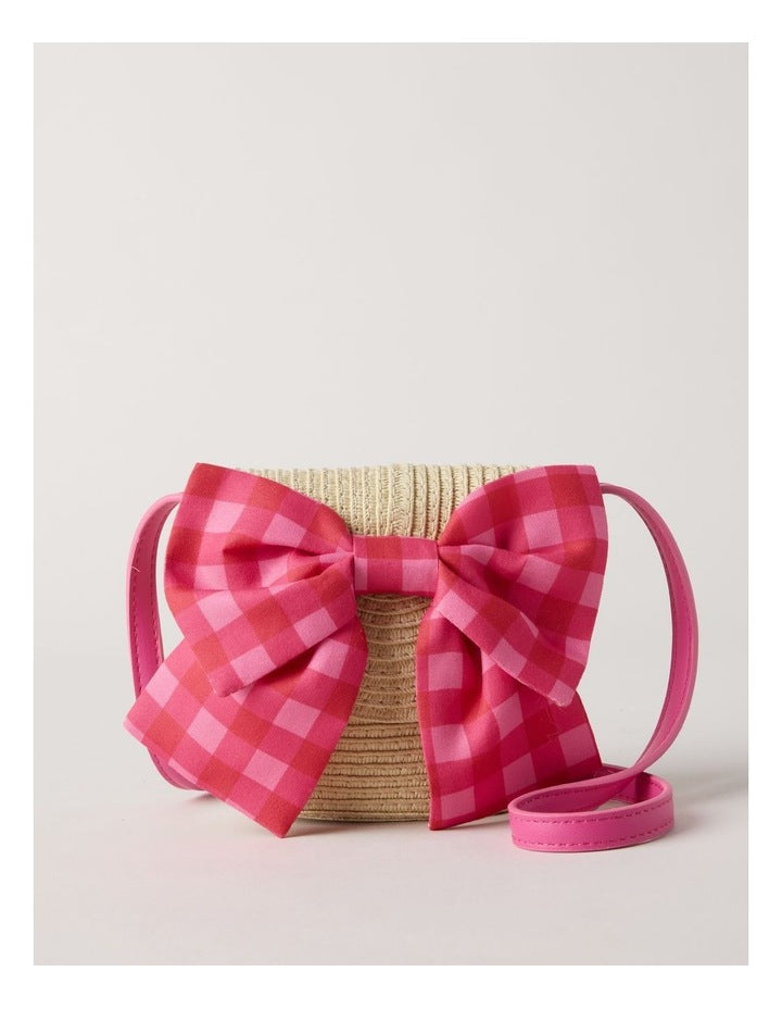 Straw Cross Body Bag with Gingham Bow