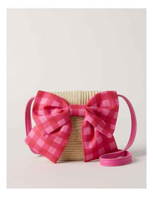 Straw Cross Body Bag with Gingham Bow