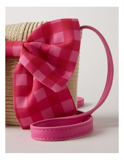 Straw Cross Body Bag with Gingham Bow