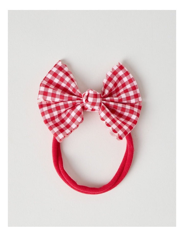 Soft Elastic Gingham Bow Headband in Red