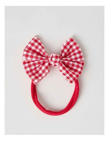 Soft Elastic Gingham Bow Headband in Red
