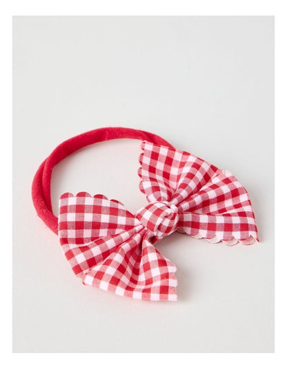 Soft Elastic Gingham Bow Headband in Red