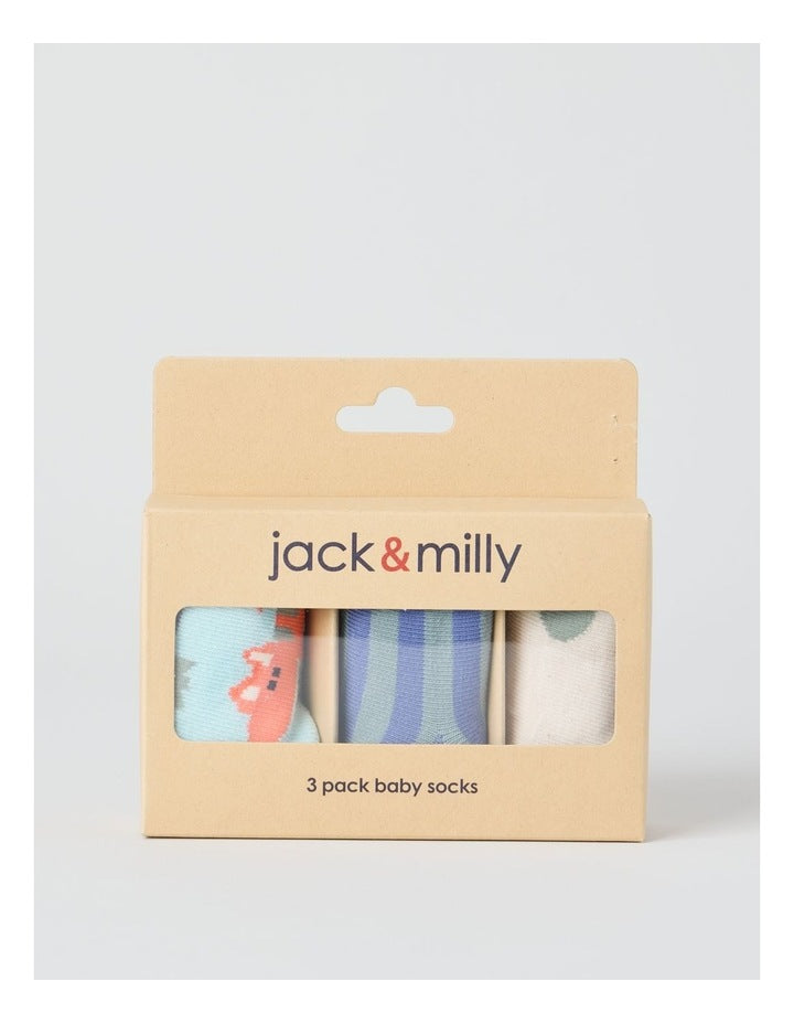 Naturals 3 Pack Baby Socks in Oat Marle/Assorted