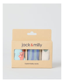Naturals 3 Pack Baby Socks in Oat Marle/Assorted
