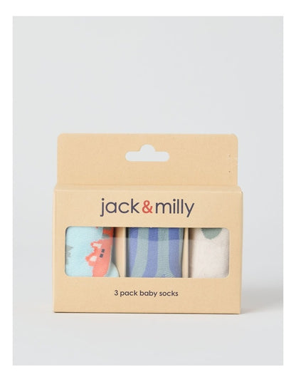 Naturals 3 Pack Baby Socks in Oat Marle/Assorted