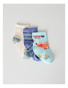 Naturals 3 Pack Baby Socks in Oat Marle/Assorted
