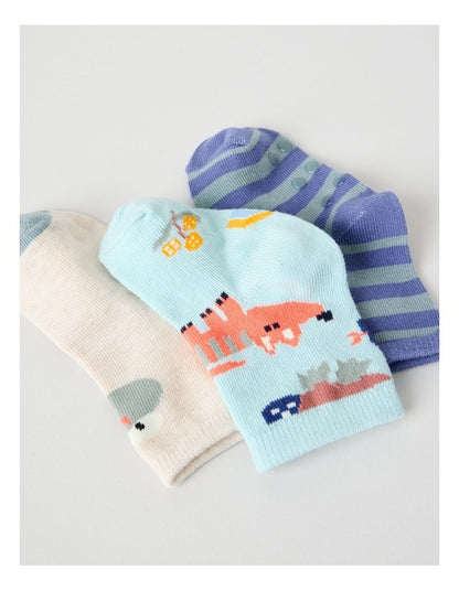 Naturals 3 Pack Baby Socks in Oat Marle/Assorted