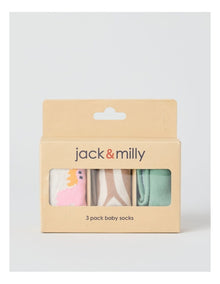 Naturals 3 Pack Baby Socks in Sage/Assorted