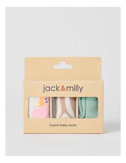 Naturals 3 Pack Baby Socks in Sage/Assorted