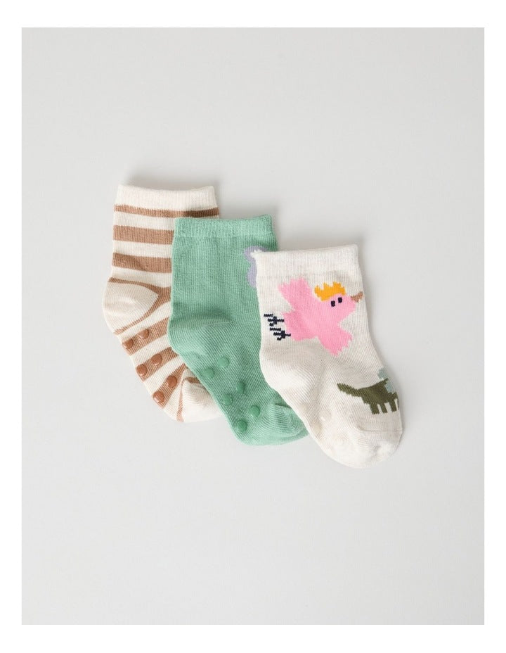 Naturals 3 Pack Baby Socks in Sage/Assorted