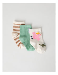 Naturals 3 Pack Baby Socks in Sage/Assorted