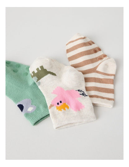 Naturals 3 Pack Baby Socks in Sage/Assorted