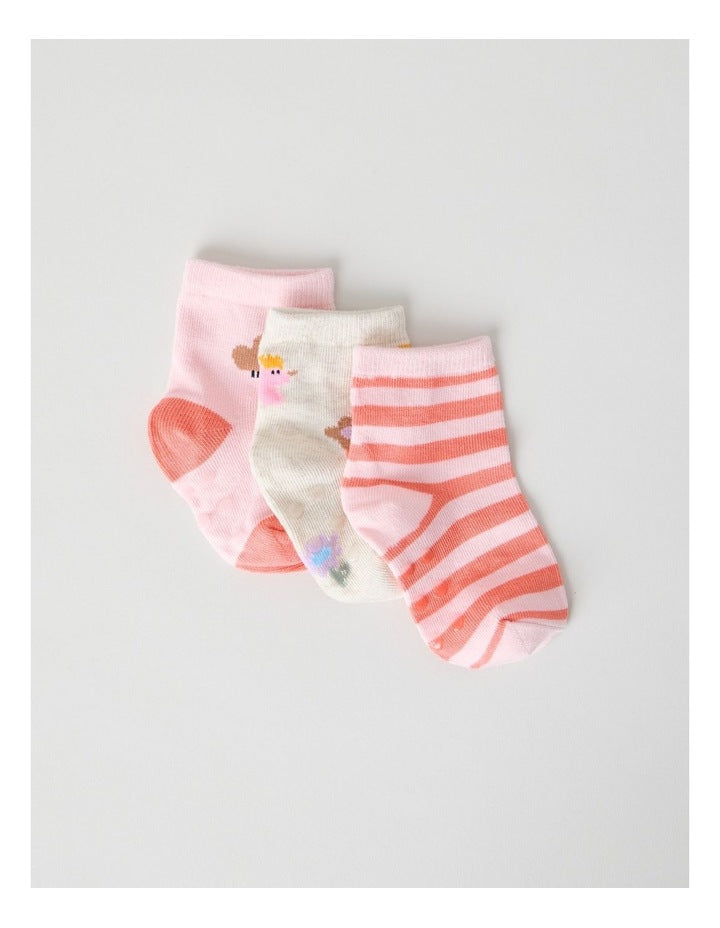 Naturals 3 Pack Baby Socks in Pink/Assorted