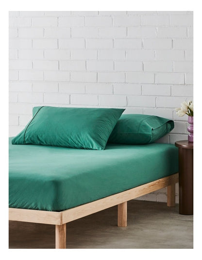 Stonewashed Cotton Pillowcase Pair in Emerald
