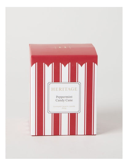 Ceramic Christmas Candle 300g in Red and White Stripe