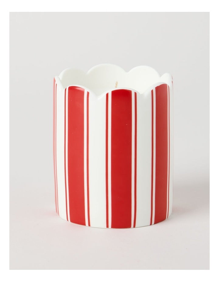 Ceramic Christmas Candle 300g in Red and White Stripe