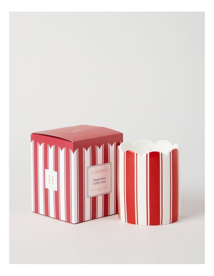 Ceramic Christmas Candle 300g in Red and White Stripe
