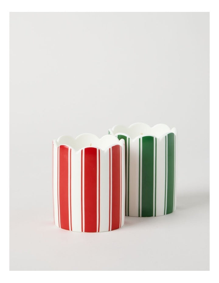 Ceramic Christmas Candle 300g in Red and White Stripe