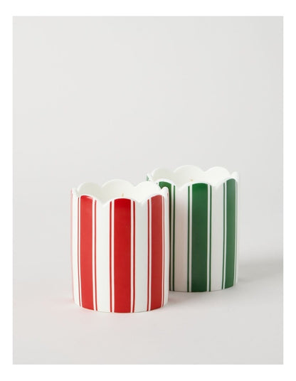 Ceramic Christmas Candle 300g in Red and White Stripe