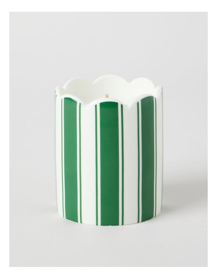Ceramic Christmas Candle 300g in Green and White Stripe