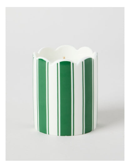 Ceramic Christmas Candle 300g in Green and White Stripe
