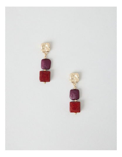 Square Bead Earring in Burgundy