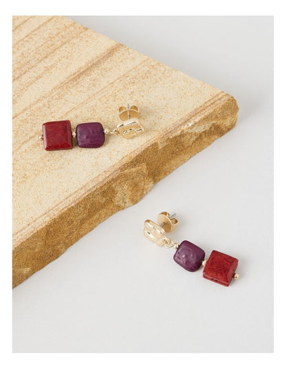 Square Bead Earring in Burgundy