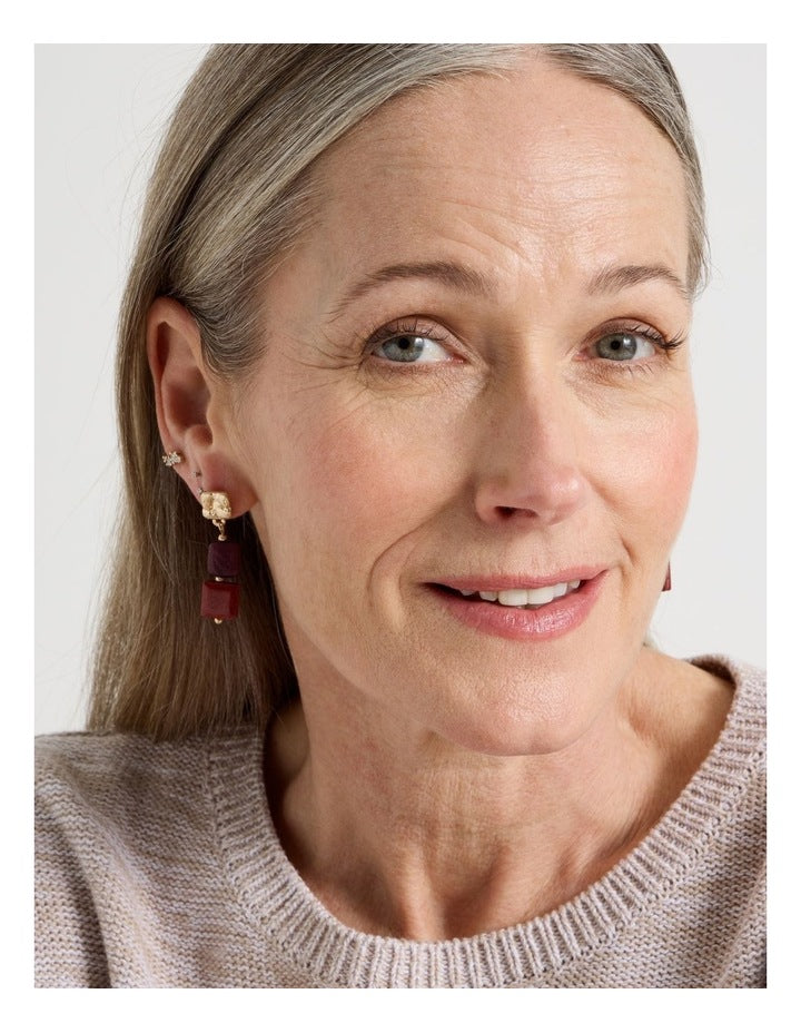 Square Bead Earring in Burgundy