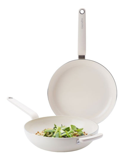 Rio 2pc 28cm Frypan + 28cm Wok set Cream