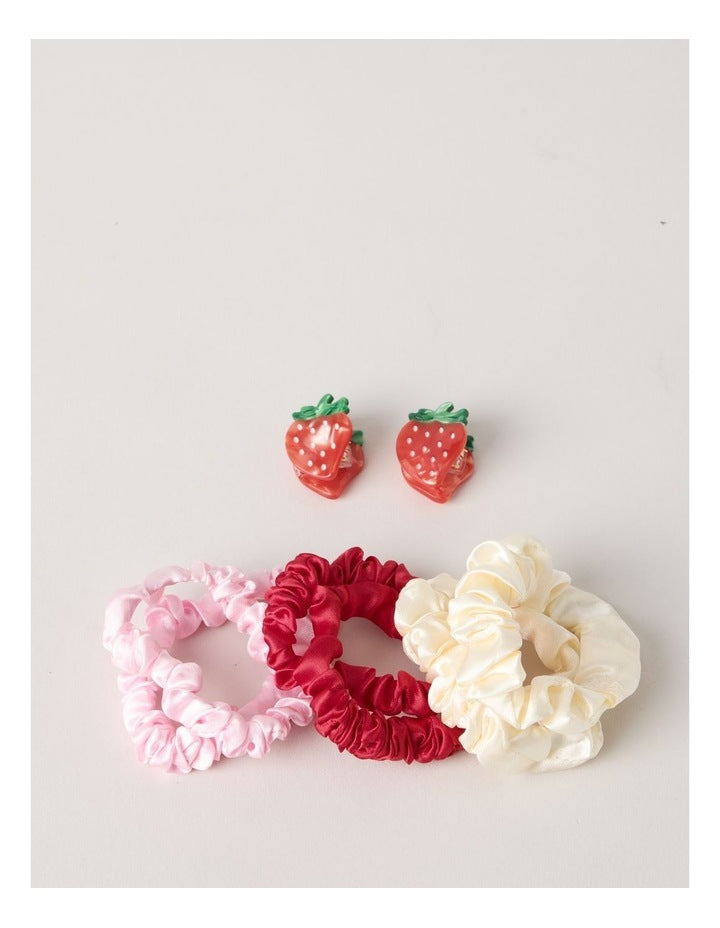 2 Pack Strawberry Clips & Hair Ties in Red