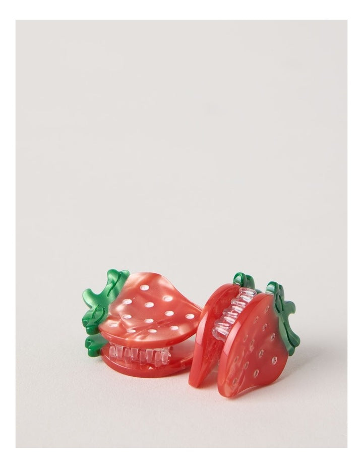 2 Pack Strawberry Clips & Hair Ties in Red