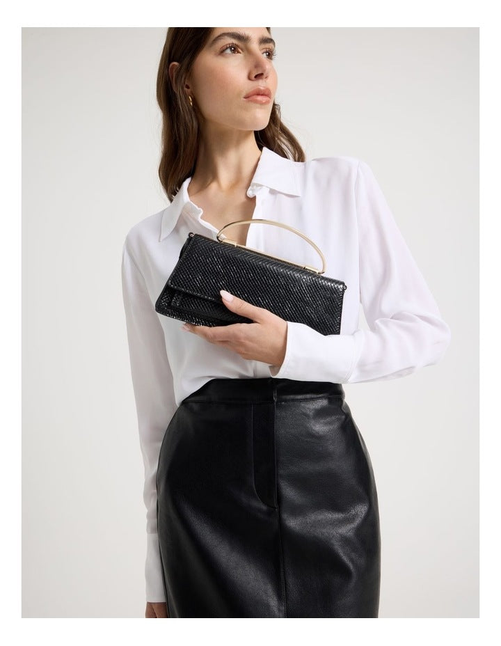 Beckett Snake Clutch Bag in Black