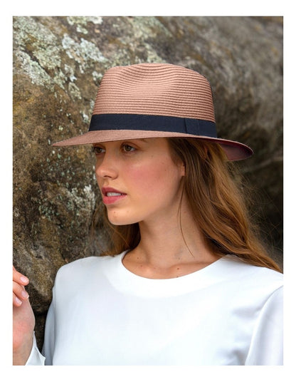Pana-Mate Fedora Summer Hat in Taupe/Black