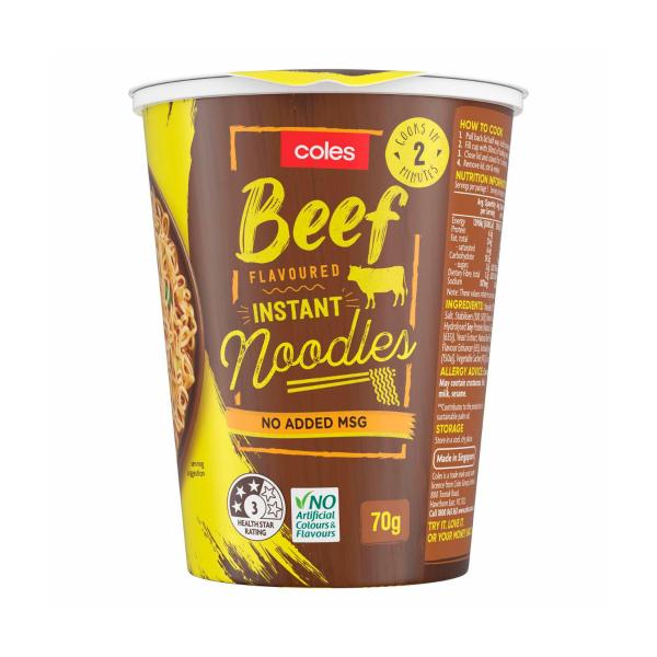 COLES FLAVOURED BEEF NOODLE CUP 70G