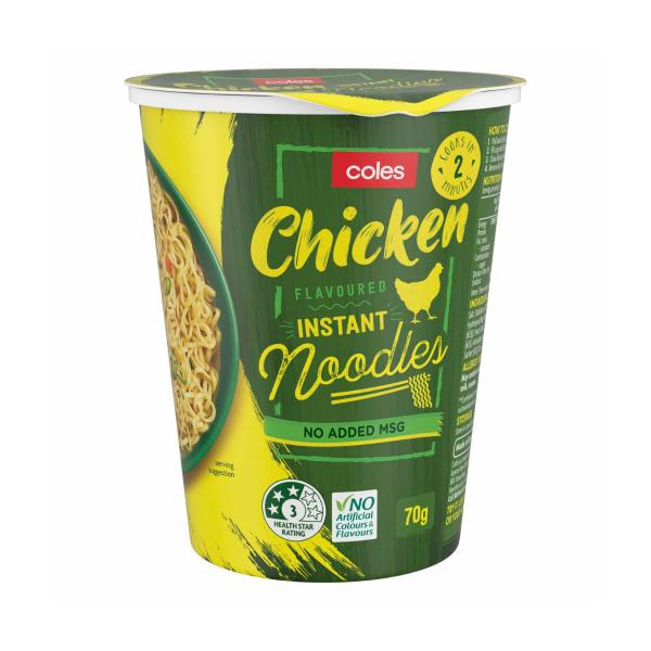 COLES FLAVOURED CHICKEN NOODLE CUP 70 GRAM