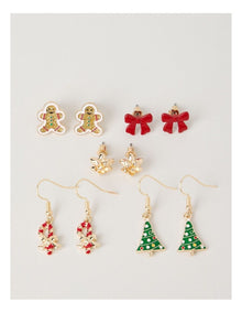 Myer Giftorium 5 Pack Christmas Earring Set in Gold