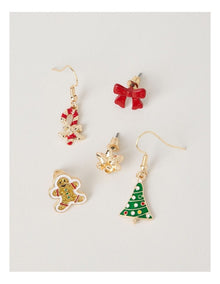 Myer Giftorium 5 Pack Christmas Earring Set in Gold