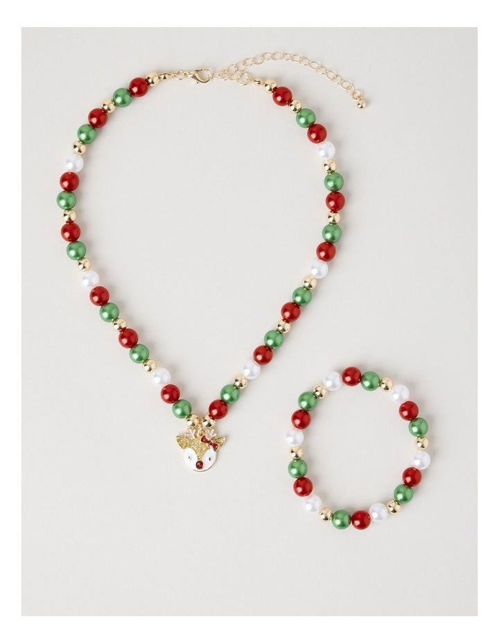 Myer Giftorium Beaded Bracelet and Necklace Set in Red