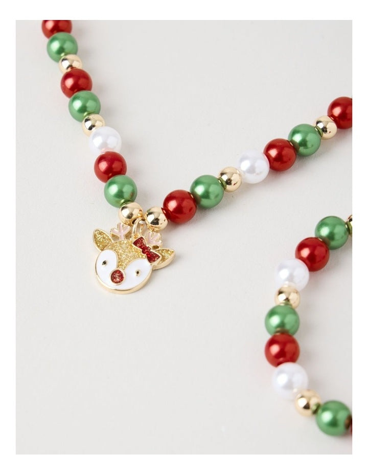 Myer Giftorium Beaded Bracelet and Necklace Set in Red