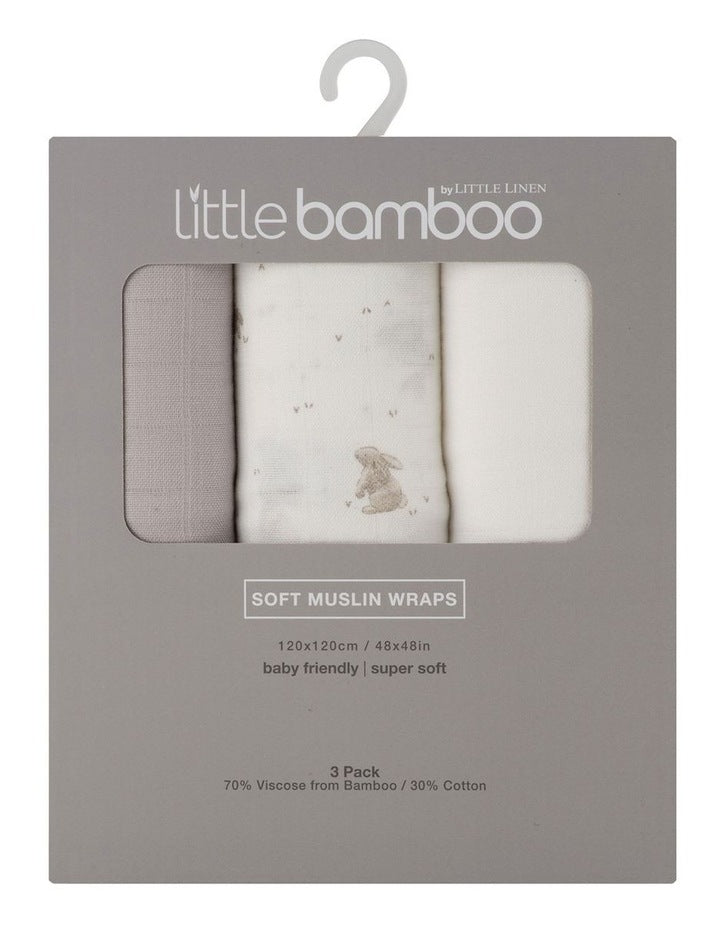 Muslin Wraps 3Pk  - Stone Grey
