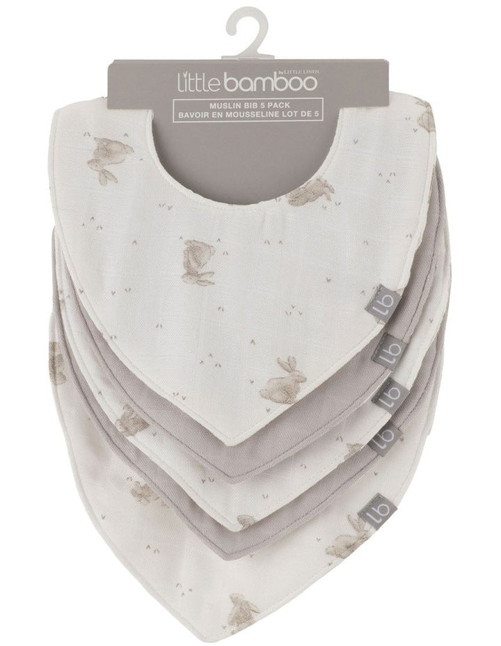 Muslin Bib 5PK  - Stone Grey