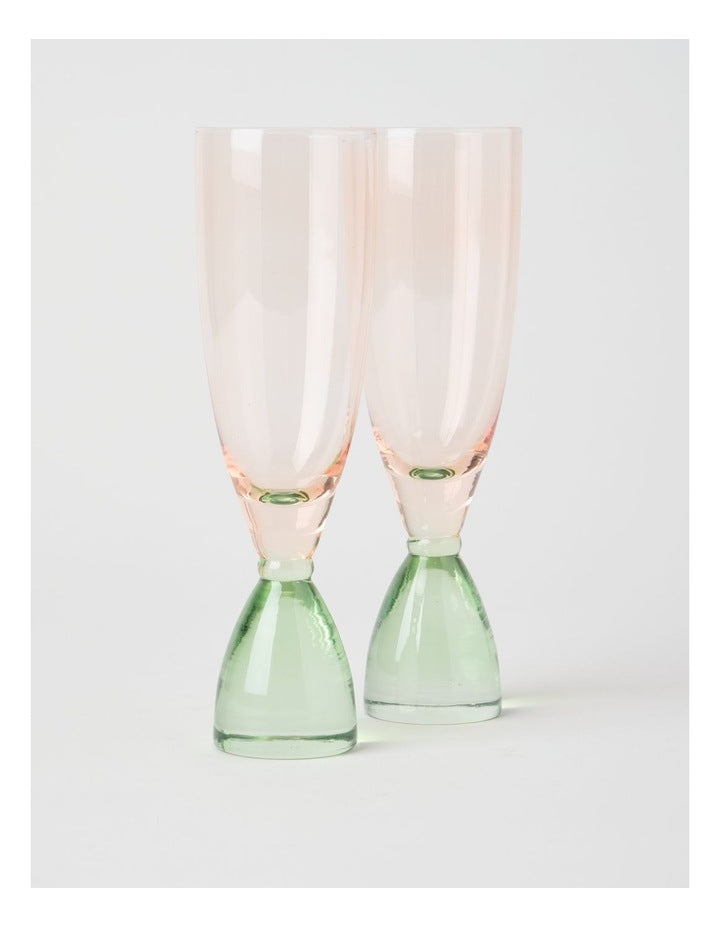 Two Tone Flute Set of 2 250ml in Pink and Green